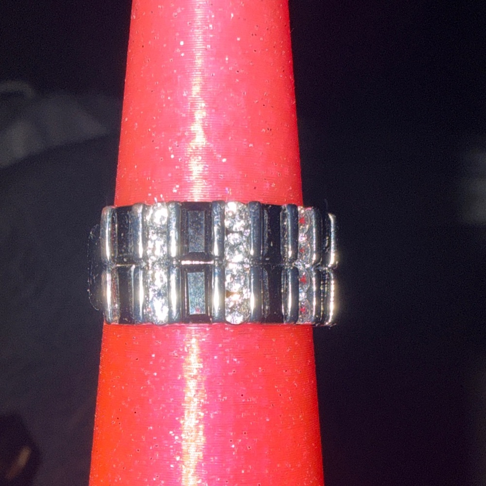 Bomb Party sz 10 unisex ring Black onyx & diamond CZ